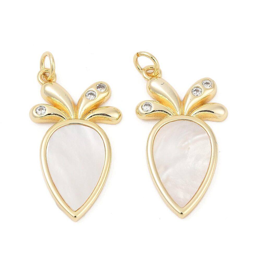 7163 5 pcs Carrot Theme Brass Shell Cubic Zirconia Charms Vegetable Easter